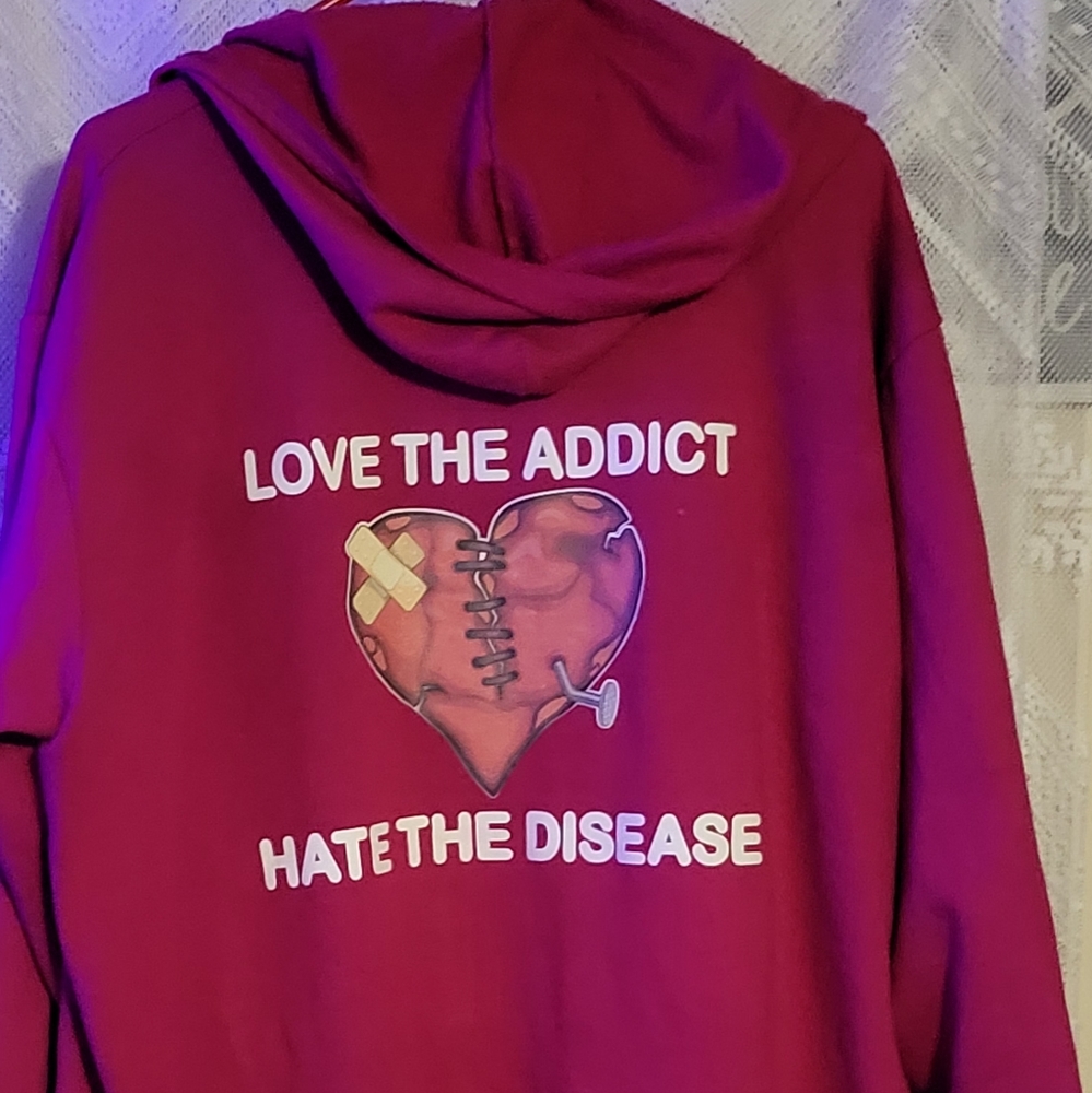 Hanes pink zip up jacket ,love the addict hate the disease